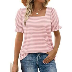 WIHOLL Womens Ruffle Sleeve Square Neck Summer Top Casual T Shirt Blouse